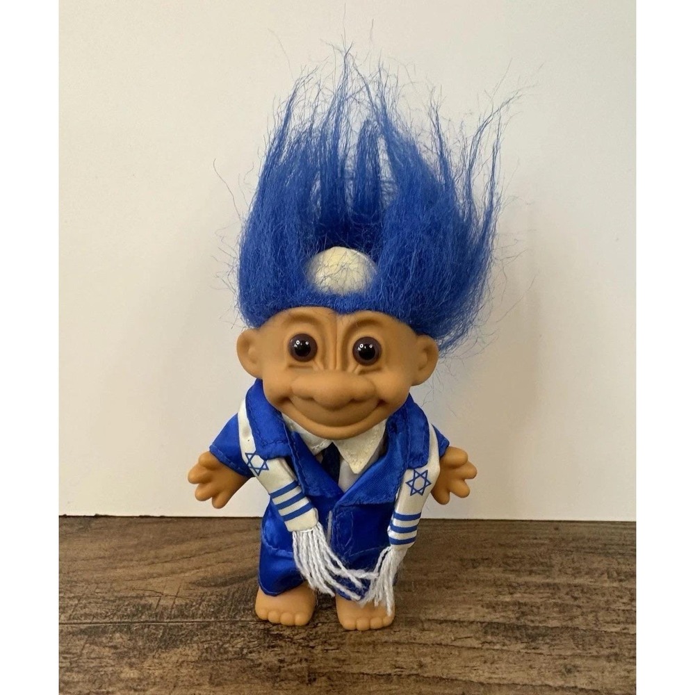 Vintage Russ Jewish Rabbi 4.5" Troll Doll Figure Kippah Blue 18432